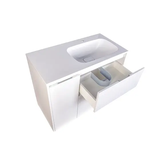 Тумба напольная "Барселона 90" правая (2 ящ.) с выкатной корзиной, Люкс белая, Plus