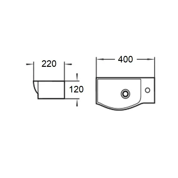 WW AISBACH 7940 GL-WT L Раковина подвесная (глянцевая белая)  400х220х120 мм