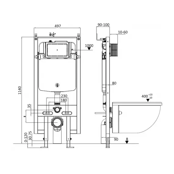 Инсталляция для подвесного унитаза WW AMBERG 497  без кнопки