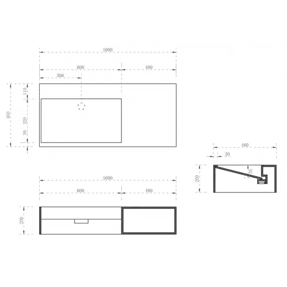 Тумба с раковиной ABBER Stein AS2640 подвесная L/R