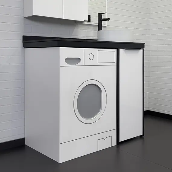 Набор мебели под стиральную машину Comforty Лозанна-100 со столешницей Калакатта Блэк с раковиной 9111