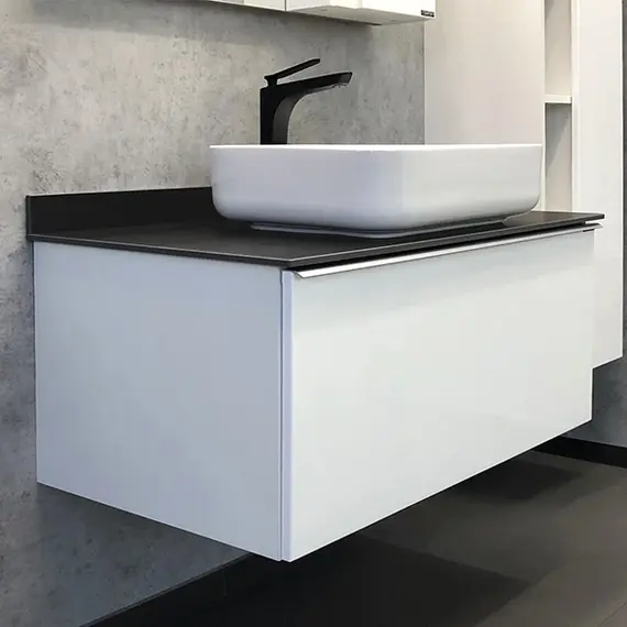 COMFORTY. Тумба-умывальник "Милан-90" белый глянец с графитовой столешницей, с раковиной COMFORTY T-Y9378