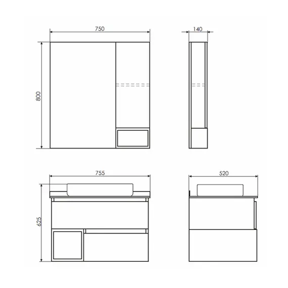 COMFORTY. Тумба-умывальник "Прага-75" дуб белый с серой столешницей, с раковиной COMFORTY