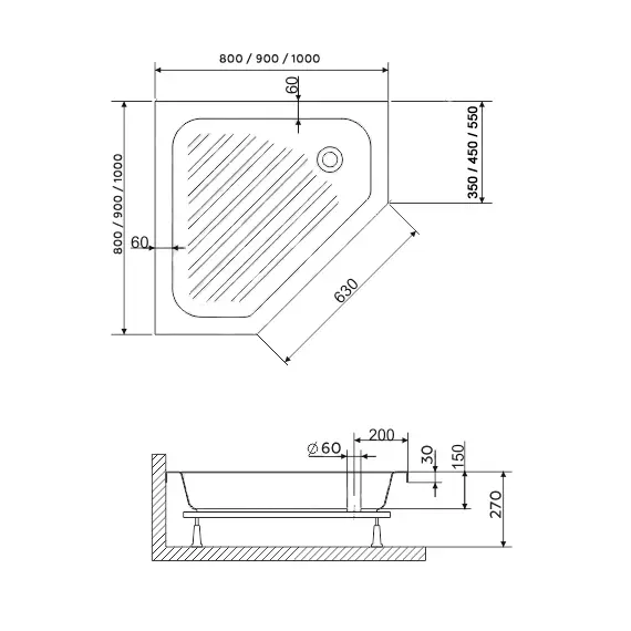 Душевой поддон трапеция RGW BT/CL-S
