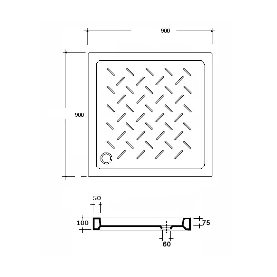 Душевой поддон квадратный керамический RGW CR B Черный  90х90