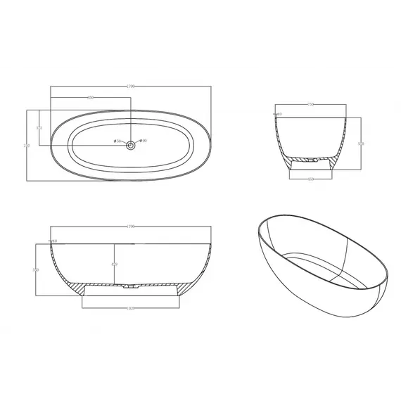 Ванна из полиэфирной смолы  ABBER Kristall AT9703Aquamarin бирюзовая 170*75 прозрачная
