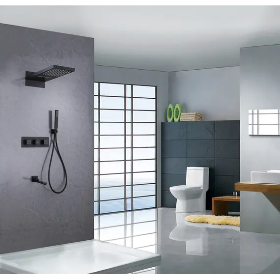 Душевая система ABBER Daheim AF8253B скрытого монтажа с изливом, термостат, черный матовый