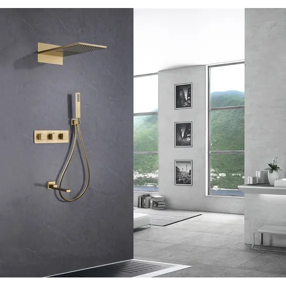 Душевая система ABBER Daheim AF8253G скрытого монтажа с изливом, термостат, золото матовое