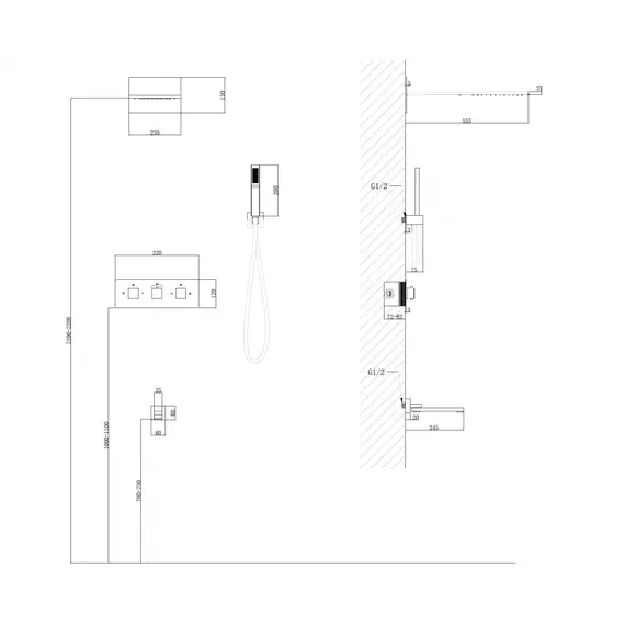 Душевая система ABBER Daheim AF8253G скрытого монтажа с изливом, термостат, золото матовое