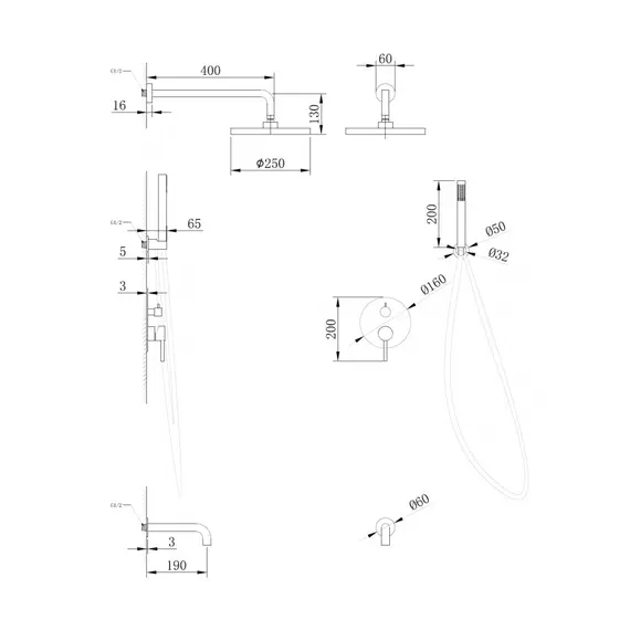 Душевая система ABBER Wasser Kreis AF8117RG скрытого монтажа с изливом, розовое золото