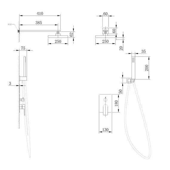 Душевая система ABBER Weiss Insel AF8018 скрытого монтажа без излива, хром