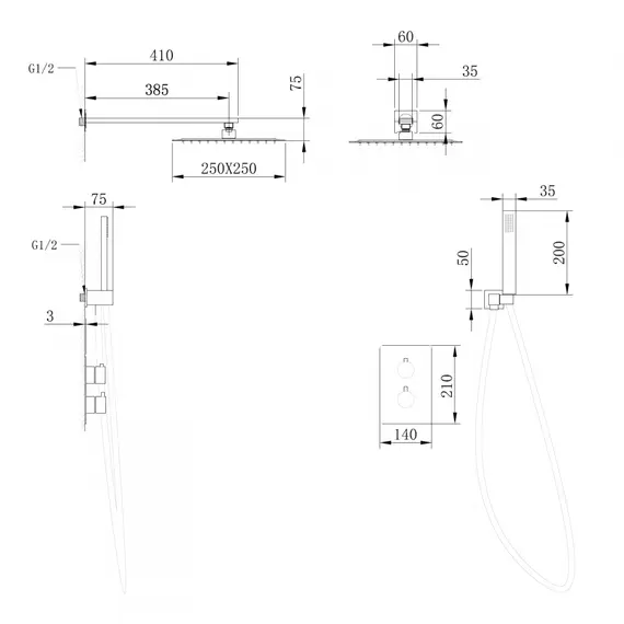 Душевая система ABBER Weiss Insel AF8051B скрытого монтажа без излива, термостат, черный матовый