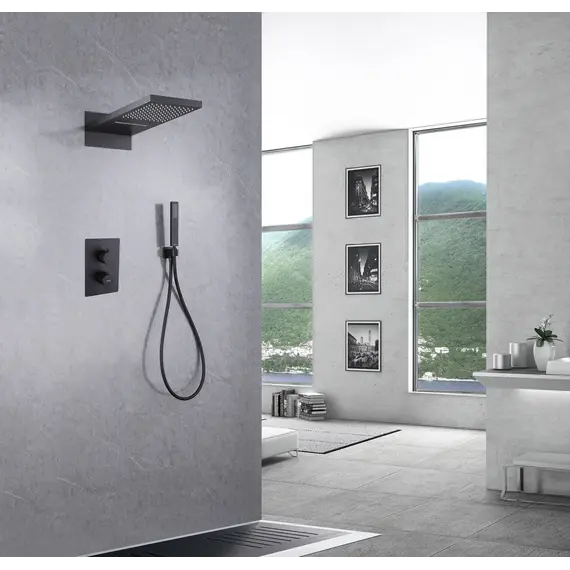 Душевая система ABBER Weiss Insel AF8052B скрытого монтажа без излива, термостат, черная матовая