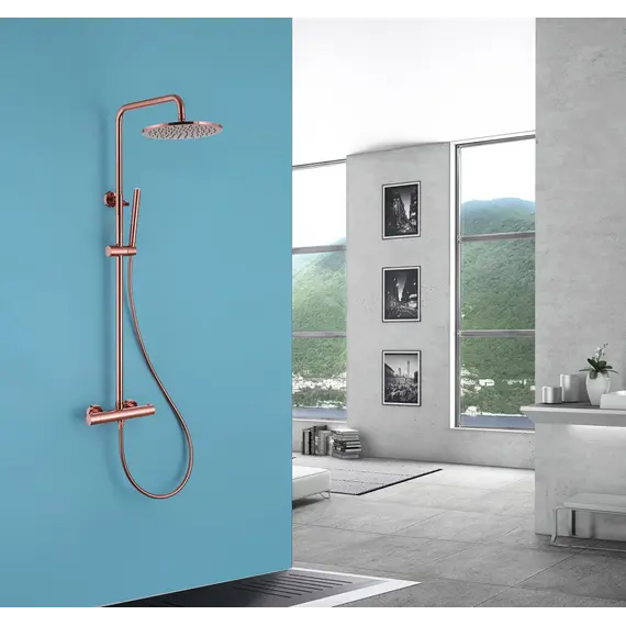 Душевая стойка ABBER Wasser Kreis AF8160RG с термостатом без излива, розовое золото