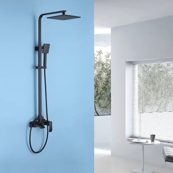 Душевая стойка ABBER Wasserfall AF8616B с изливом, черная матовая