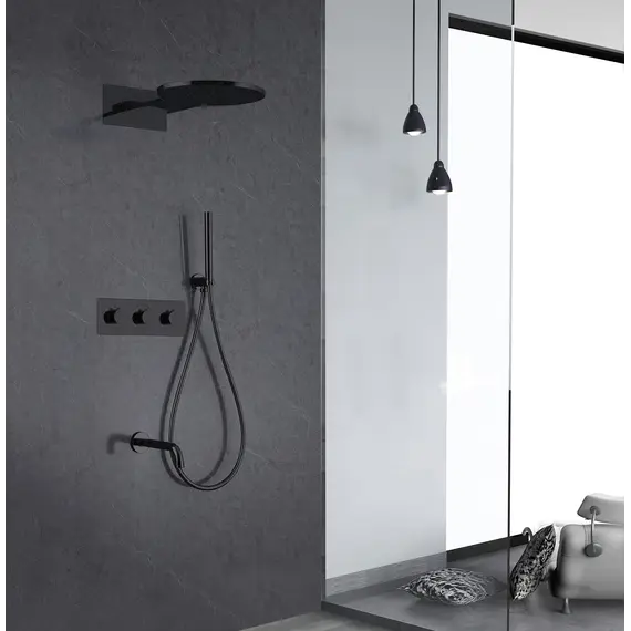 Душевая система ABBER Wasser Kreis AF8150B скрытого монтажа с изливом, термостат, черная матовая