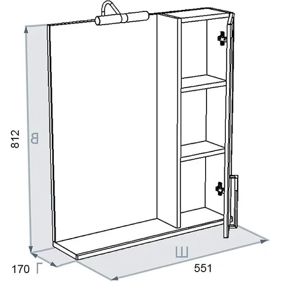 Зеркало-шкаф  Triton Диана 55 R с подсветкой