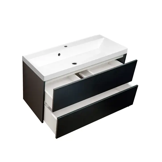 Тумба подвесная ACWEN МОДЕРН 100 черный матовый, с раковиной Слим 100