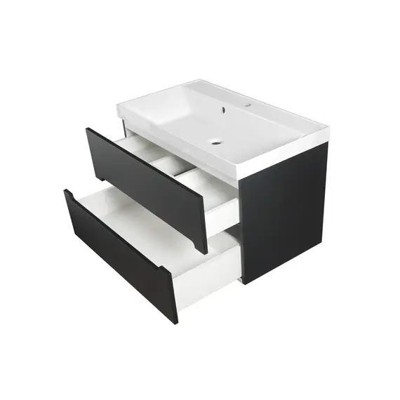 Тумба подвесная  ACWEN TORNO черная матовая с раковиной  черная/белая