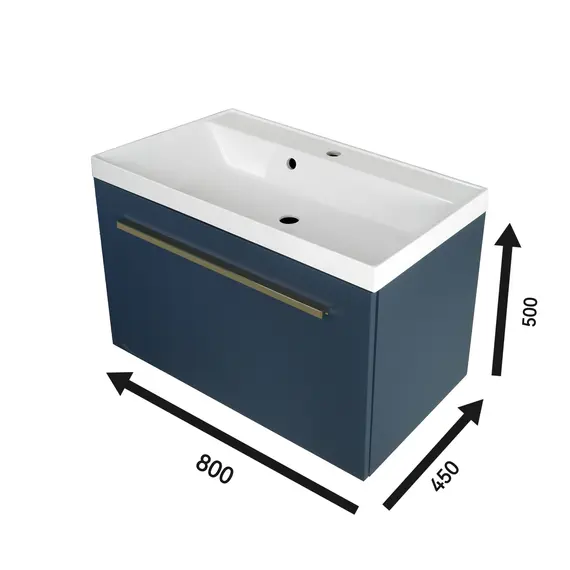 Тумба подвесная ACWEN МИРА 70/80/90 с раковиной Слим , темно-синий матовый