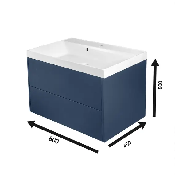 Тумба подвесная ACWEN МОДЕРН 80 темно-синий матовый с раковиной Слим 80