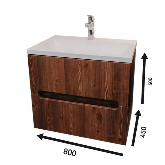 Тумба  подвесная ACWEN TORNO 80  дуб горизонт с раковиной Слим 80