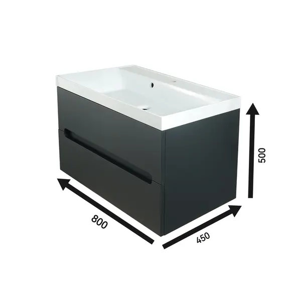 Тумба подвесная  ACWEN TORNO черная матовая с раковиной  черная/белая