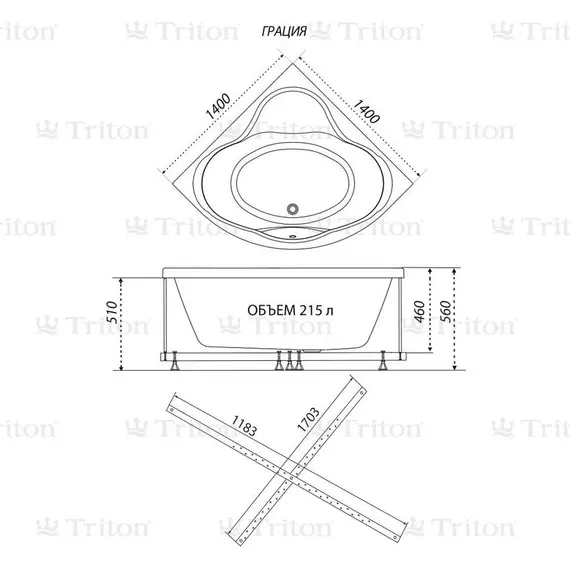 Ванна акриловая  Triton Грация  угловая 140х140