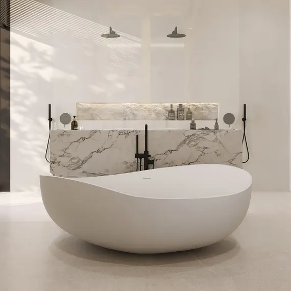 Ванна из искусственного камня ABBER Stein AS9639 белая матовая 180*110