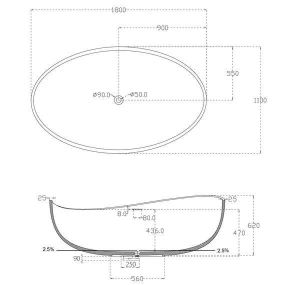 Ванна из искусственного камня ABBER Stein AS9639 белая матовая 180*110