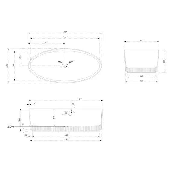 Ванна из искусственного камня ABBER Stein AS9627 белая матовая 180*85
