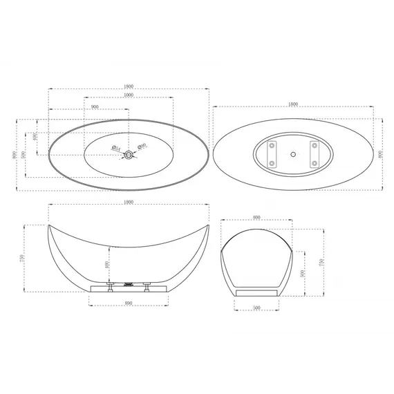 Ванна из искусственного камня ABBER Stein AS9633 белая матовая 180*80