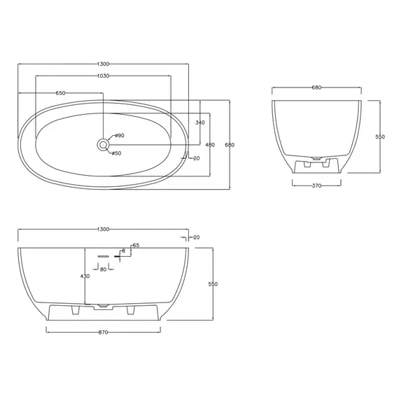 Ванна из искусственного камня ABBER Stein AS9641
