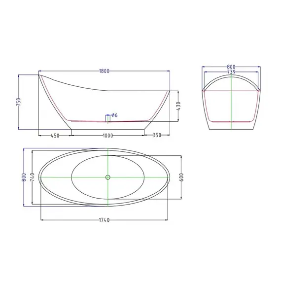 Ванна акриловая Esbano London (белая), 180x80x75 см