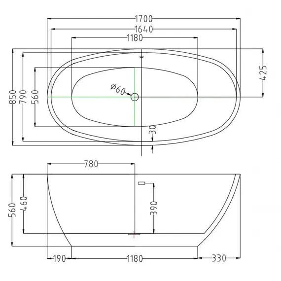 Ванна акриловая Esbano Sophia , 170x85x56 см