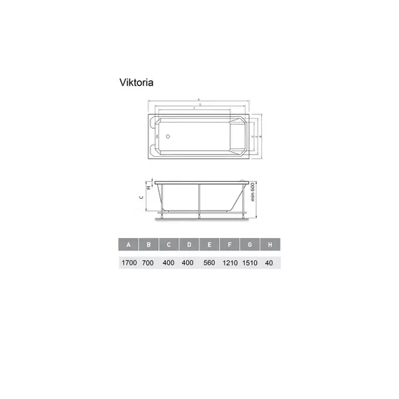Ванна акриловая Relisan VIKTORIA 170x70
