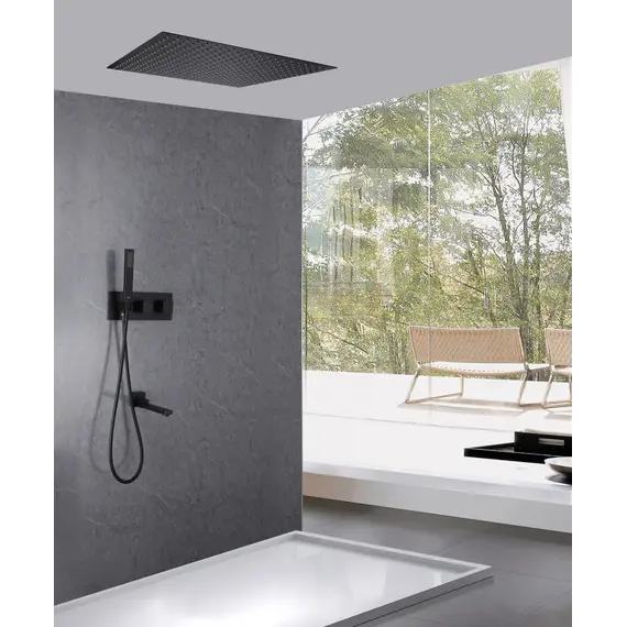 Душевая система ABBER Daheim AF8254B скрытого монтажа с изливом, термостат, черная матовая