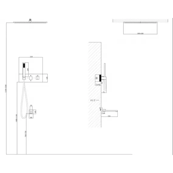Душевая система ABBER Daheim AF8254B скрытого монтажа с изливом, термостат, черная матовая
