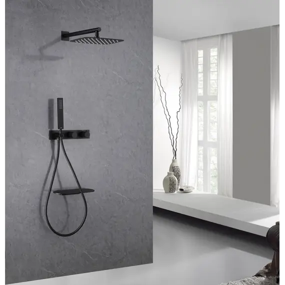 Душевая система ABBER Rund AF8750B скрытого монтажа с изливом, термостат, черная матовая