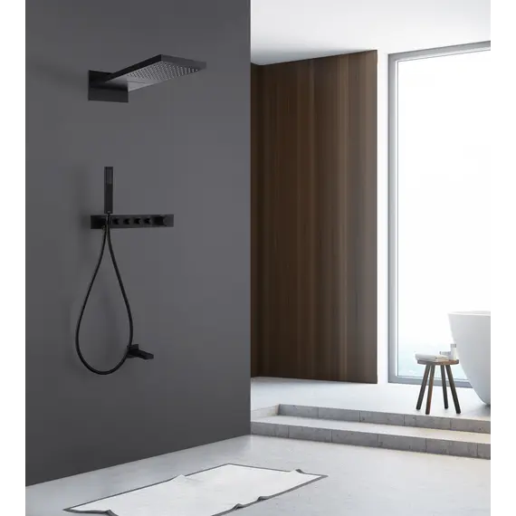 Душевая система ABBER Rund AF8753B скрытого монтажа с изливом, термостат, черная матовая