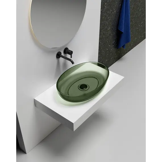 Раковина накладная прозрачная ABBER Kristall AT2801Vesuvian оливковая