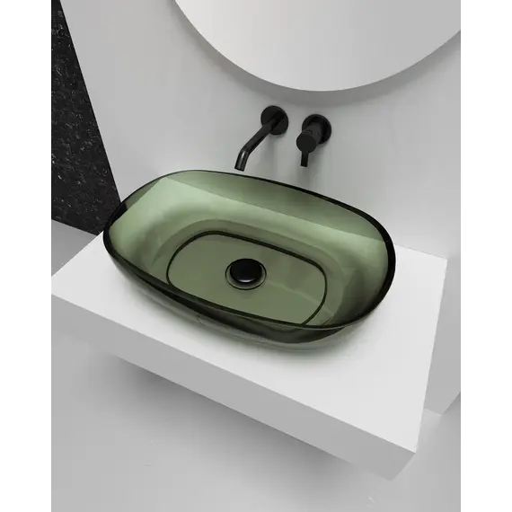 Раковина накладная прозрачная ABBER Kristall AT2805Vesuvian оливковая