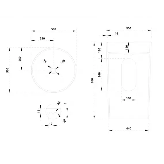 Раковина отдельностоящая ABBER Stein AS2501-H белая матовая