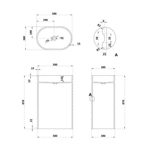 Раковина отдельностоящая ABBER Stein AS2550 белая матовая