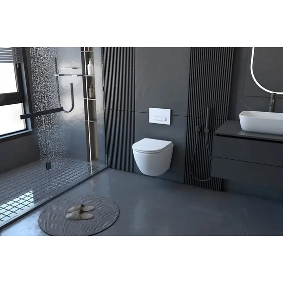 Комплект подвесной унитаз ABBER Bequem AC1100 белый с инсталляцией AC0105 и кнопкой AC0120 хром