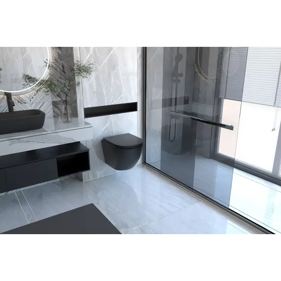 Комплект подвесной унитаз ABBER Bequem AC1100MB черный матовый с инсталляцией AC0105 и кнопкой AC0120MB черная матовая