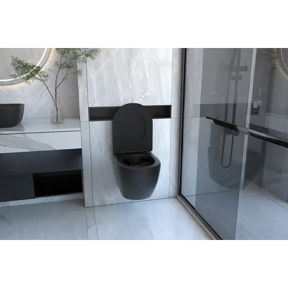 Комплект подвесной унитаз ABBER Bequem AC1100MB черный матовый с инсталляцией AC0105 и кнопкой AC0120MB черная матовая