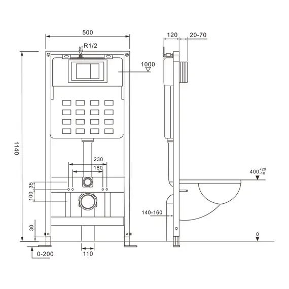 Комплект подвесной унитаз ABBER Bequem AC1100MB черный матовый с инсталляцией AC0105 и кнопкой AC0120MB черная матовая
