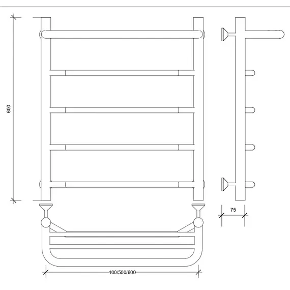 Полотенцесушитель Secado Агата 1 СП, с полочкой, водяной, хром