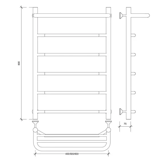 Полотенцесушитель Secado Агата 1 СП, с полочкой, водяной, хром